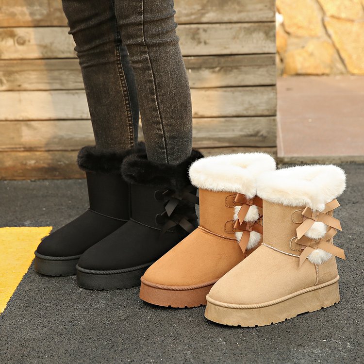 Women's Bow Retro Birkenstock Fleece Lined Thickened Ankle Boots foto 5