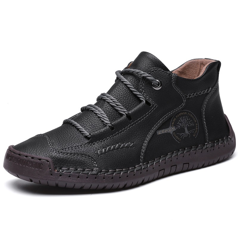 Men's Shoes Short Boots Autumn Sewing Leather Boots High-top Leather Surface foto 3