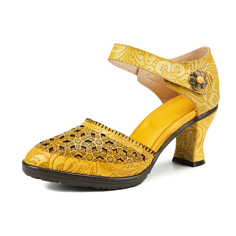Womens Fashion Hollowed-Out Vintage High-Heel Sandals foto 4