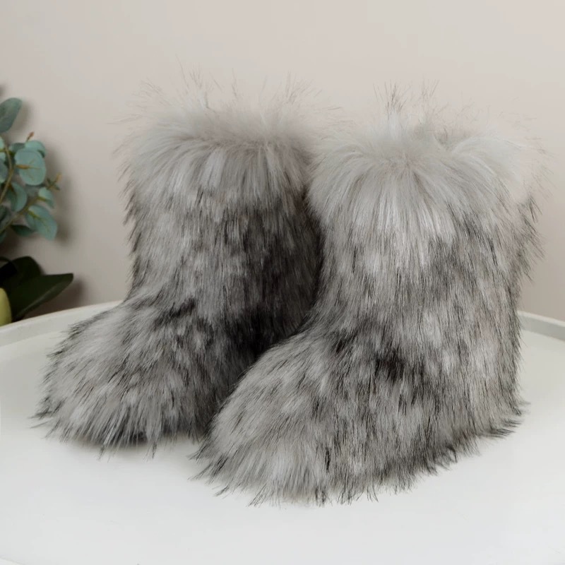 European And American Imitation Raccoon Fur Winter Warm Mid-calf Women's Shoes foto 4