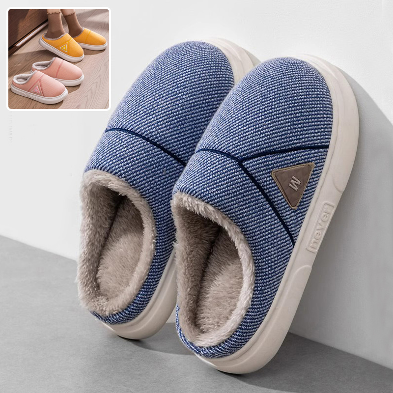 Solid Striped Home Slippers Winter Warm Fleece Shoes Men Indoor Bedroom Floor Plush Slippers For Women Couple foto 2