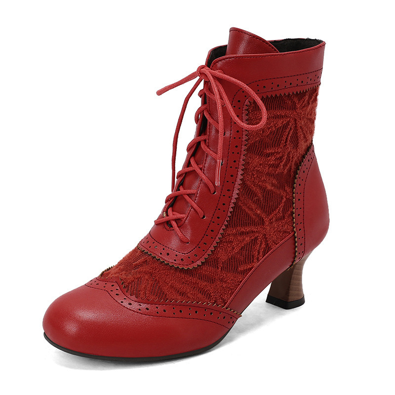 34-50 Plus-Size Autumn Winter Lace Patchwork Colorblock Lace-Up Boots foto 4