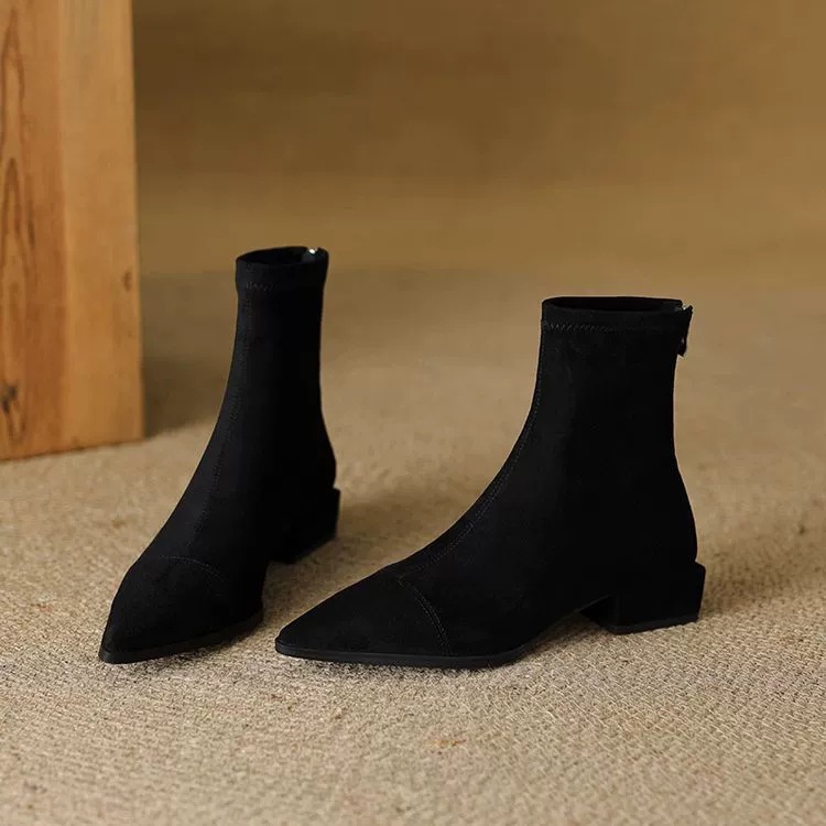 Stretchy Plus-size Fleece-lined Warm Pointed Suede Martin Boots foto 3
