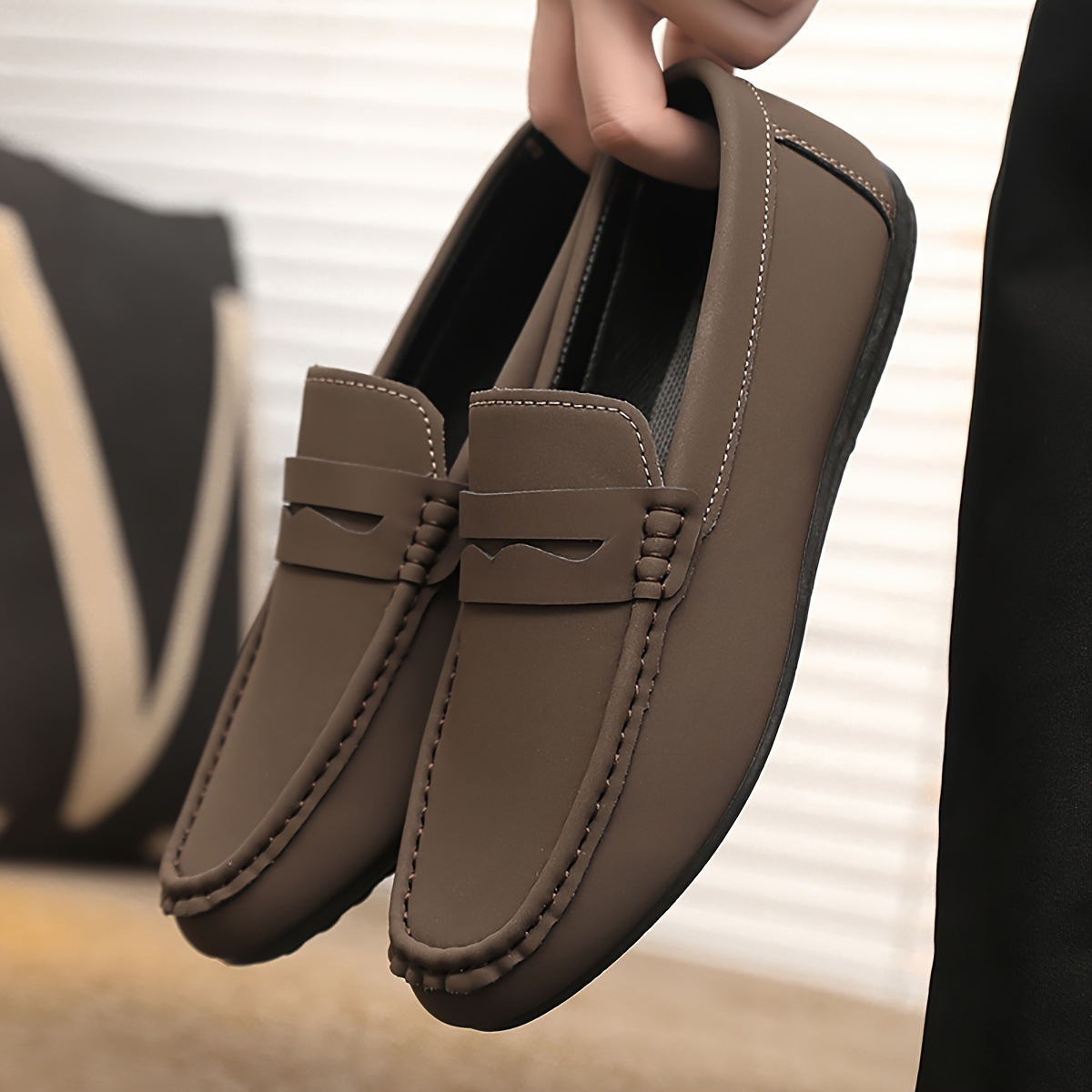 Mens Solid Color Penny Loafers Slip-On Shoes foto 4