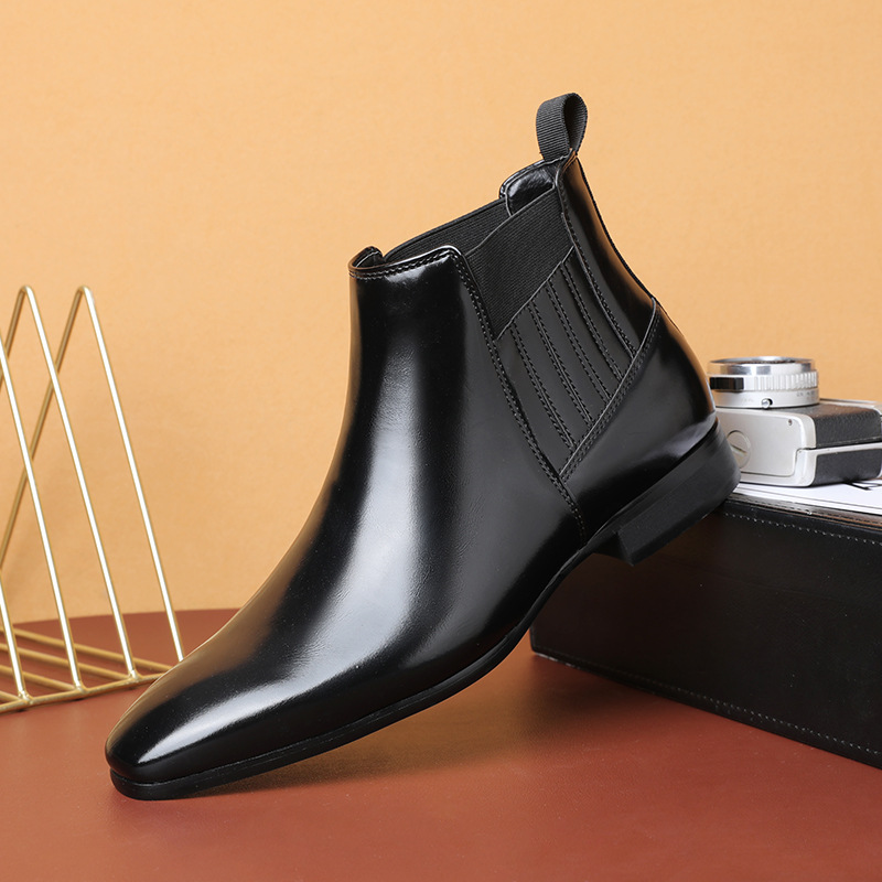 Pointed Toe Chelsea-style Boots For Men Fashion British Style Square Heel Business Formal Leather Shoes foto 2