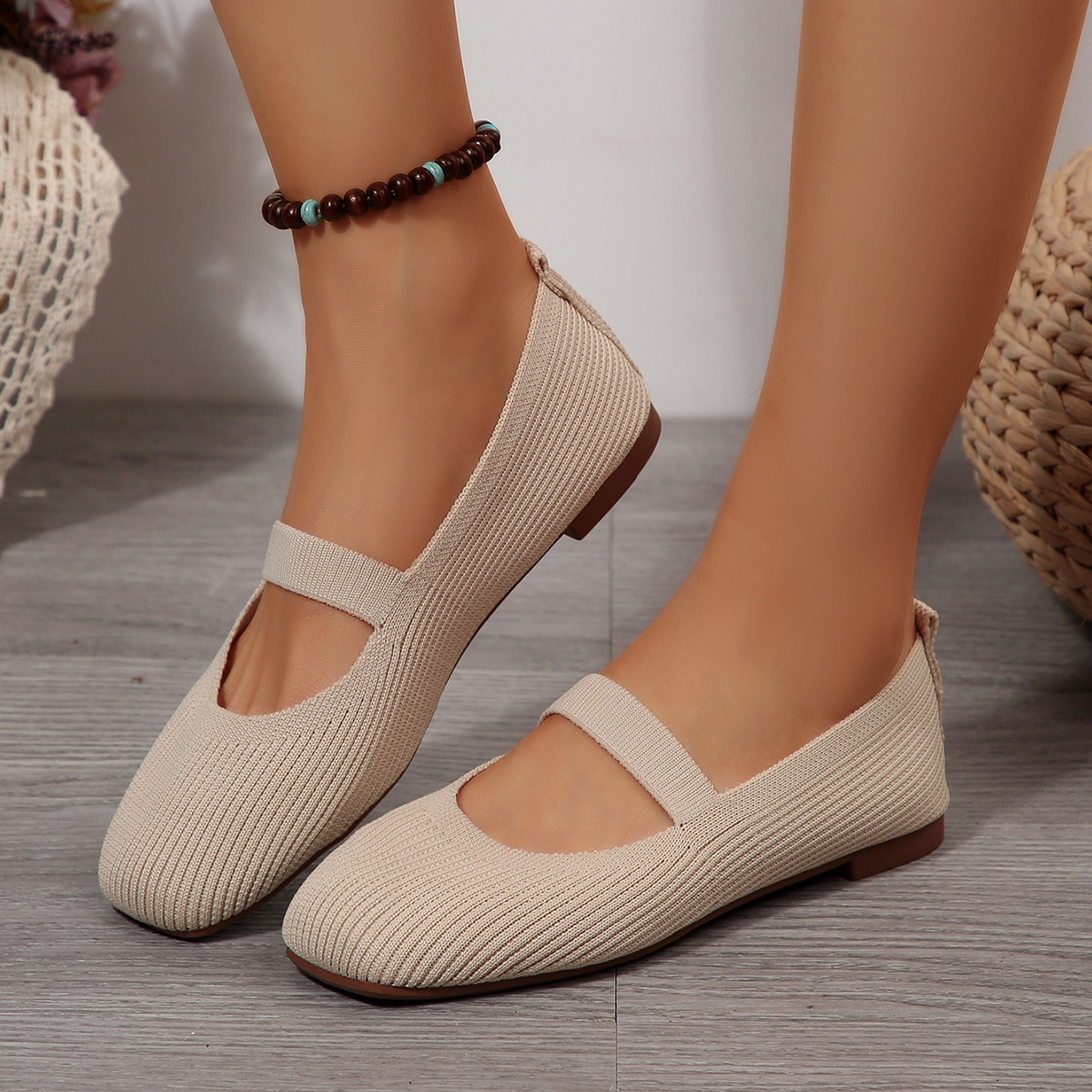 Womens Lightweight Breathable Knit Mesh Flats With A Low-cut Design foto 4
