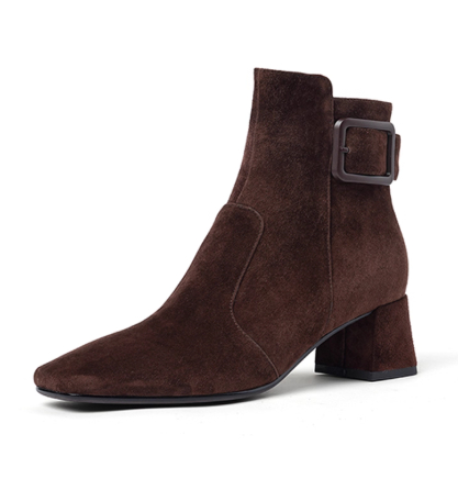 Retro-style Leather Belt Buckle Versatile Square-toe Chunky-heel Ankle Boots foto 3