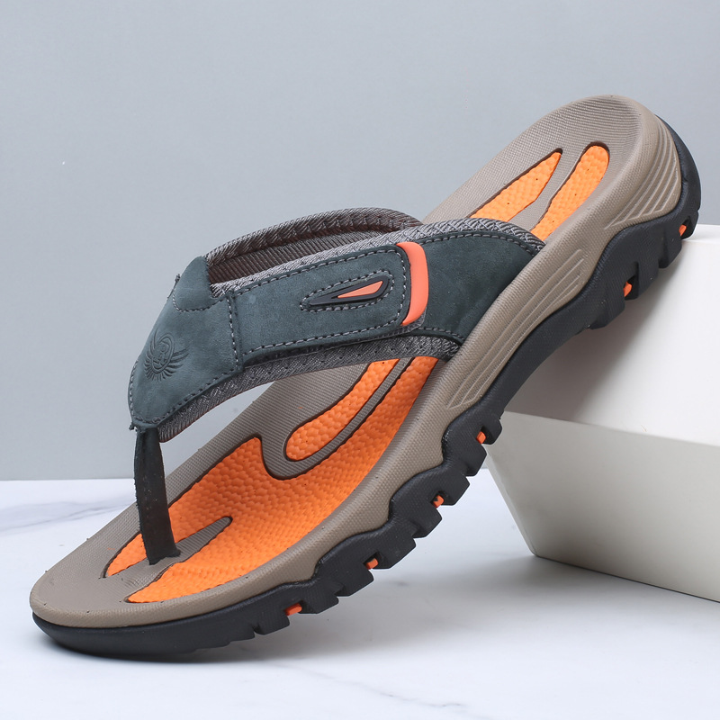 Large Dock Layer Cowhide Men's Flip-flops foto 3