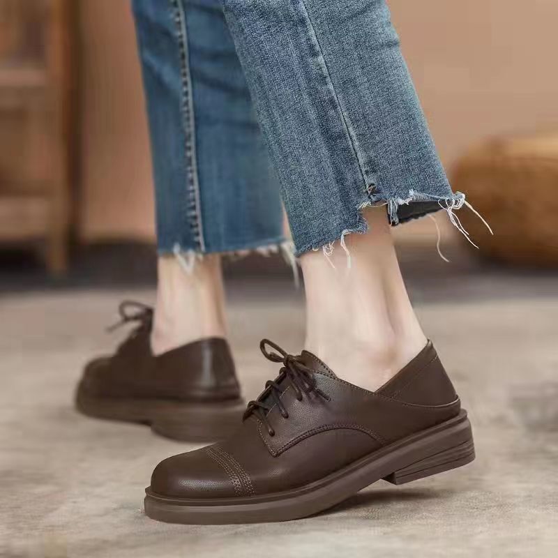 Slimming Low Heel British Leather Shoes Women foto 3