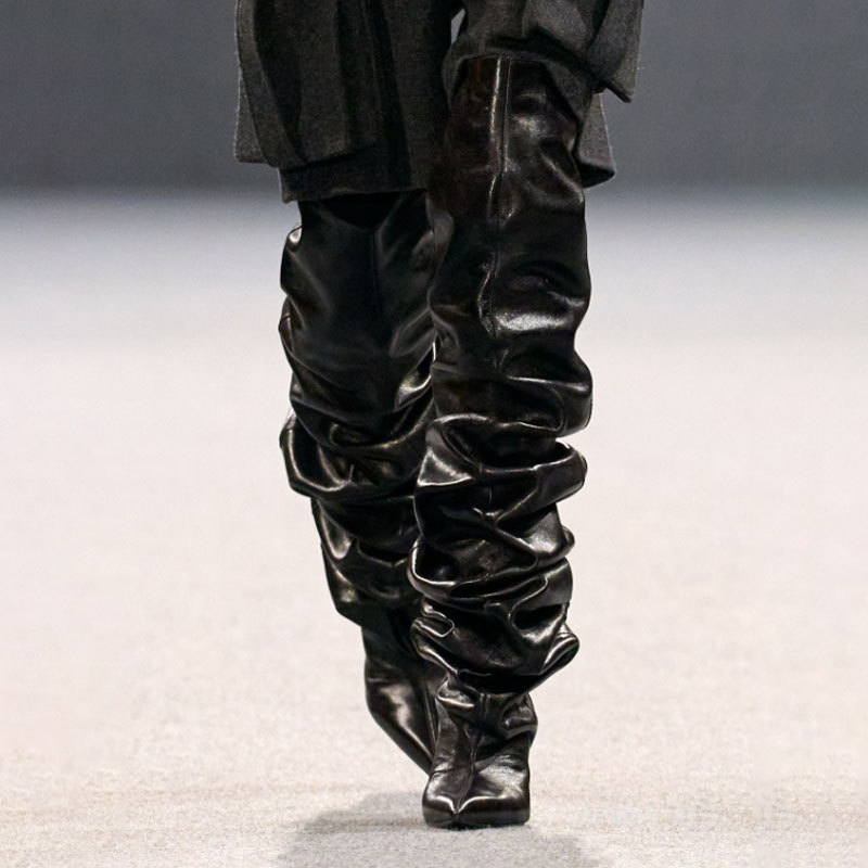 Catwalk Pleated Over-the-knee Boots Female Pointed Toe Wedge High-heel Boots foto 4
