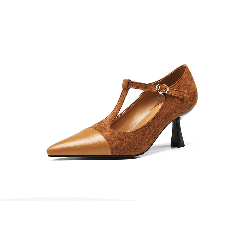 Elegant Womens T-Strap Stacked Heel Shoes foto 5