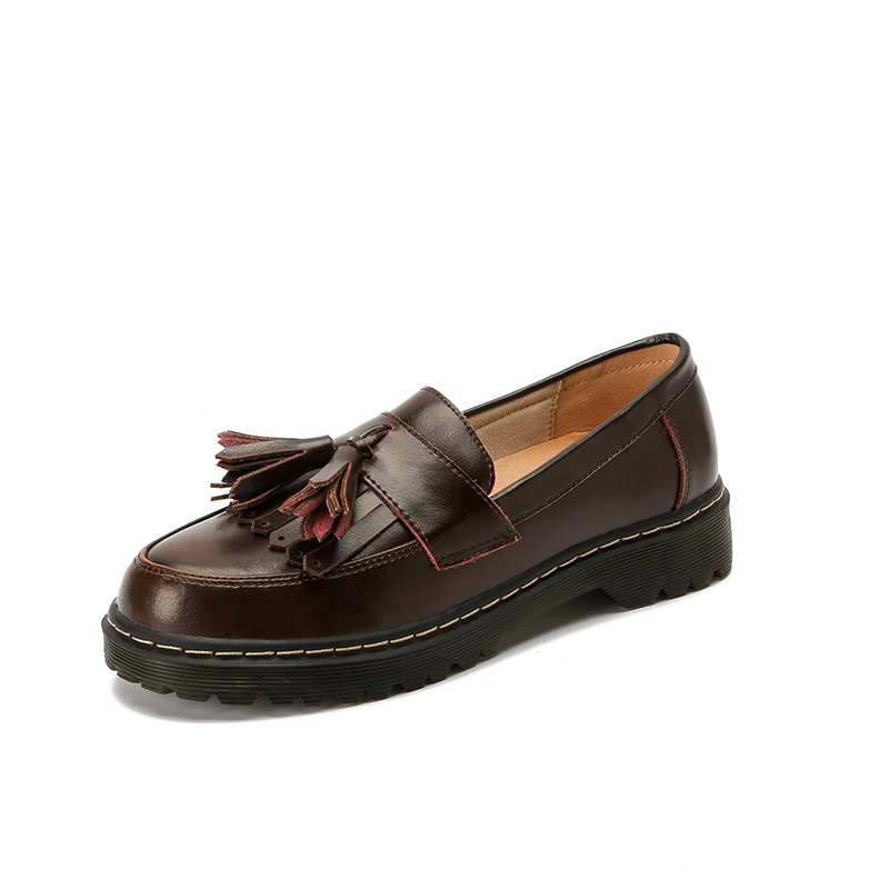 Tassel Retro Girls Artistic College Chunky Heel Loafers Leather Shoes foto 2