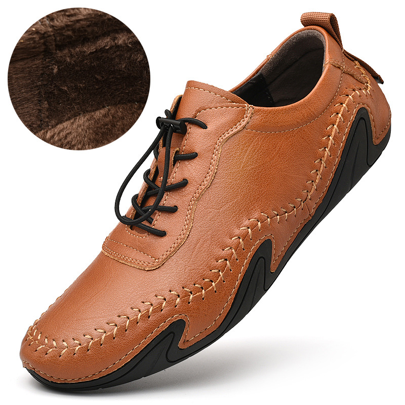 Leather Winter Warm Fleece-lined Convenient Elastic Buckle Leather Shoes foto 4