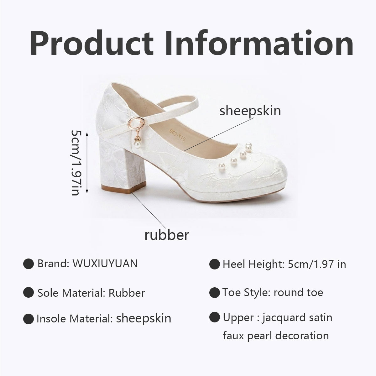 White And Beige Jacquard Mary Jane Style Women's Shoes With Thick Soles And Pearl Bow Straps, Waterproof Platform High Heels, Elegant And Versatile Wedding Shoes, Bridesmaid Shoes, Formal High Heels F foto 2