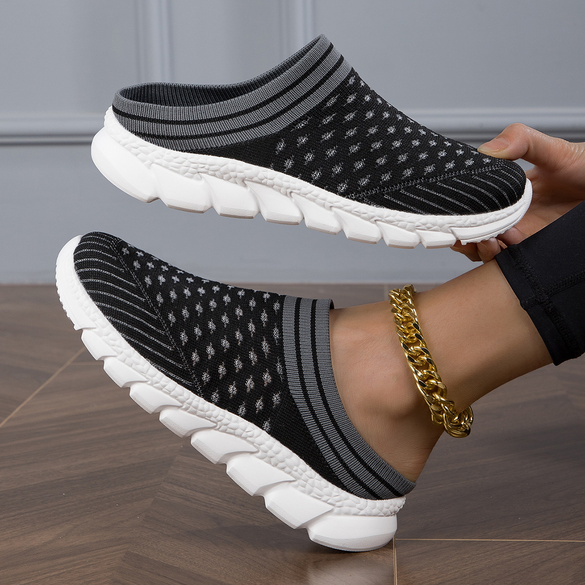 Breathable Flyknit Socks Semi Slipper Women's Shoes Lightweight Casual foto 4