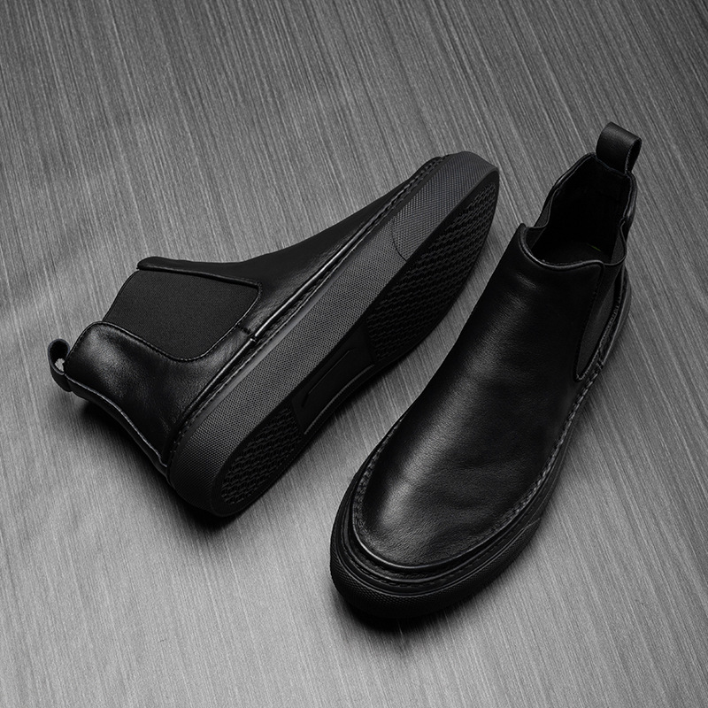 Fleece British Style High-top Leather Shoes Male foto 2