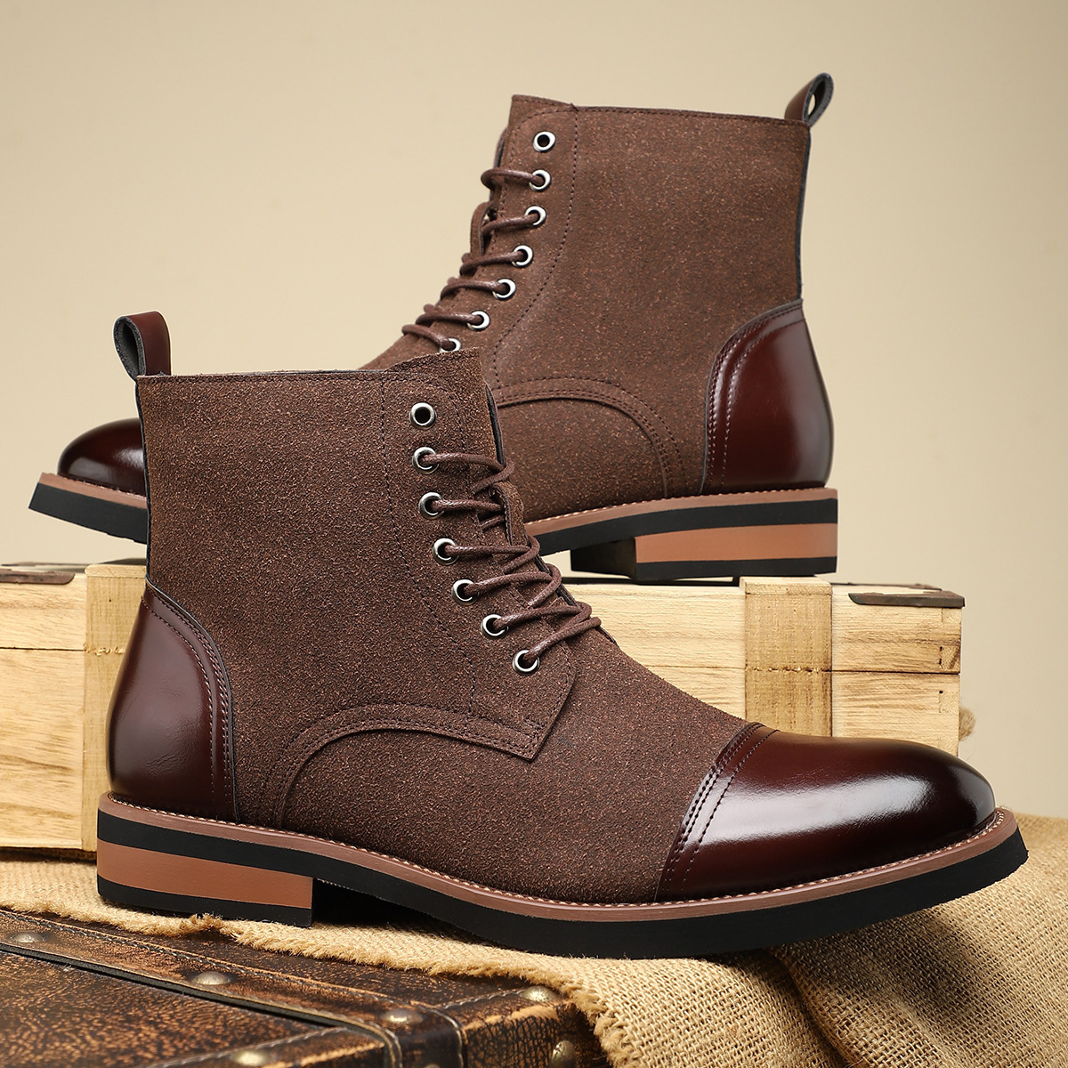 Men's Trendy Sleeve Leather All-match Casual Martin Boots foto 2
