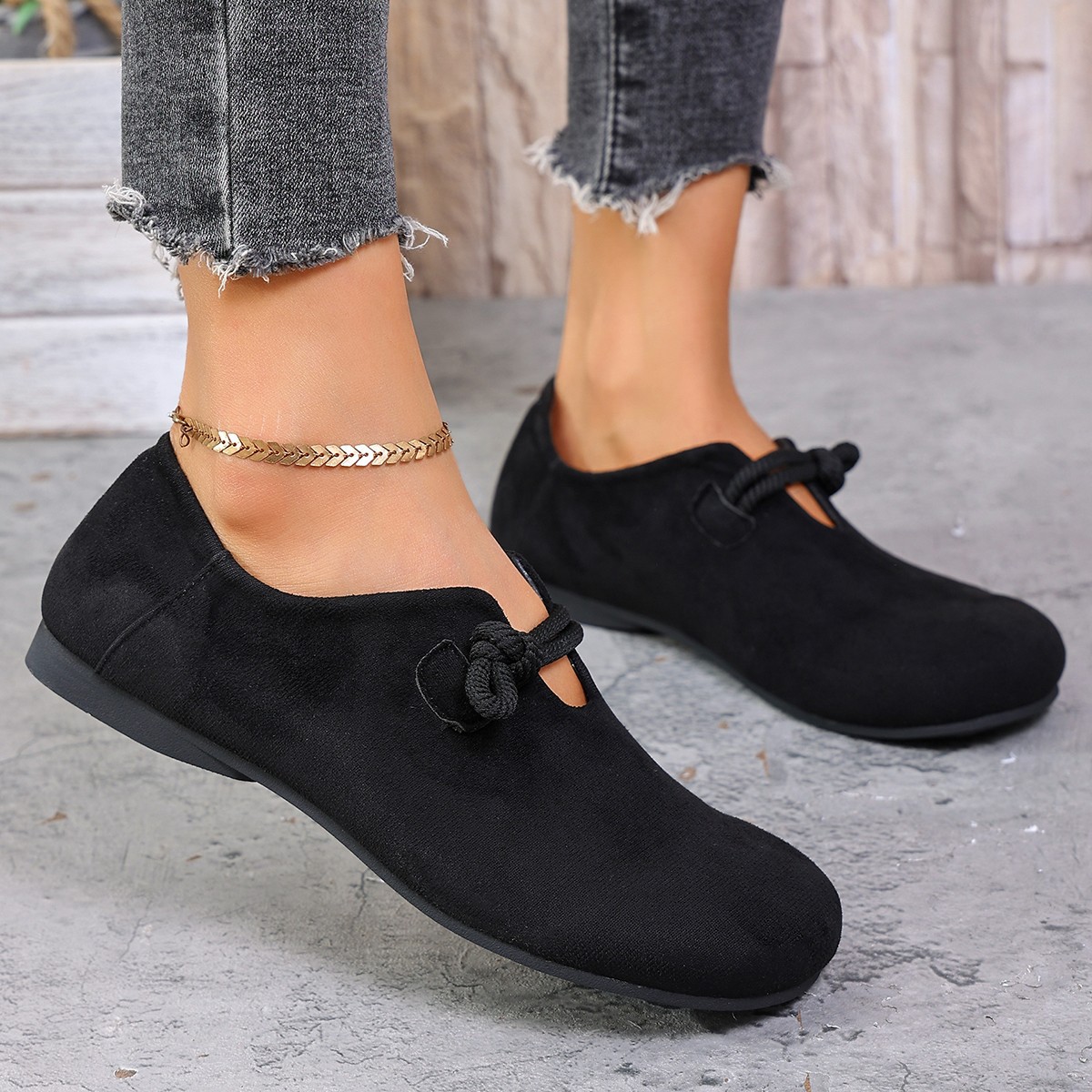 Round Head Slip-on Full-cover Solid Color Flat Shoes foto 2