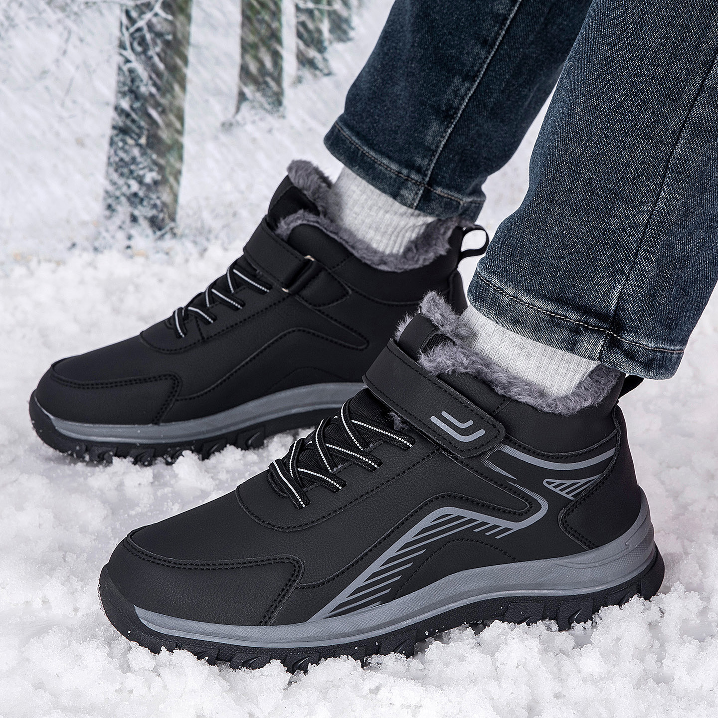 Middle-aged And Elderly Warm Walking Shoes With Thick Fleece Snow Boots foto 5