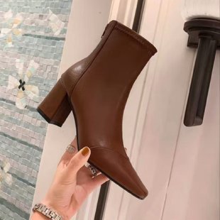 Womens Off-white Elastic High-heeled Boots With A Small Square Toe foto 2