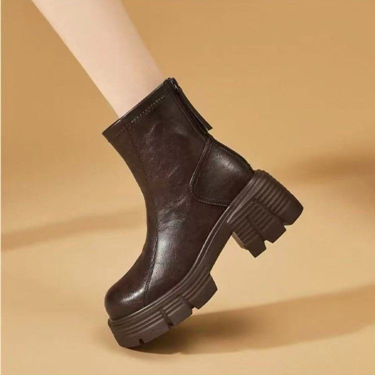 Women's New Fashionable Soft Leather Height-Enhancing British-Style Ankle Boots foto 2