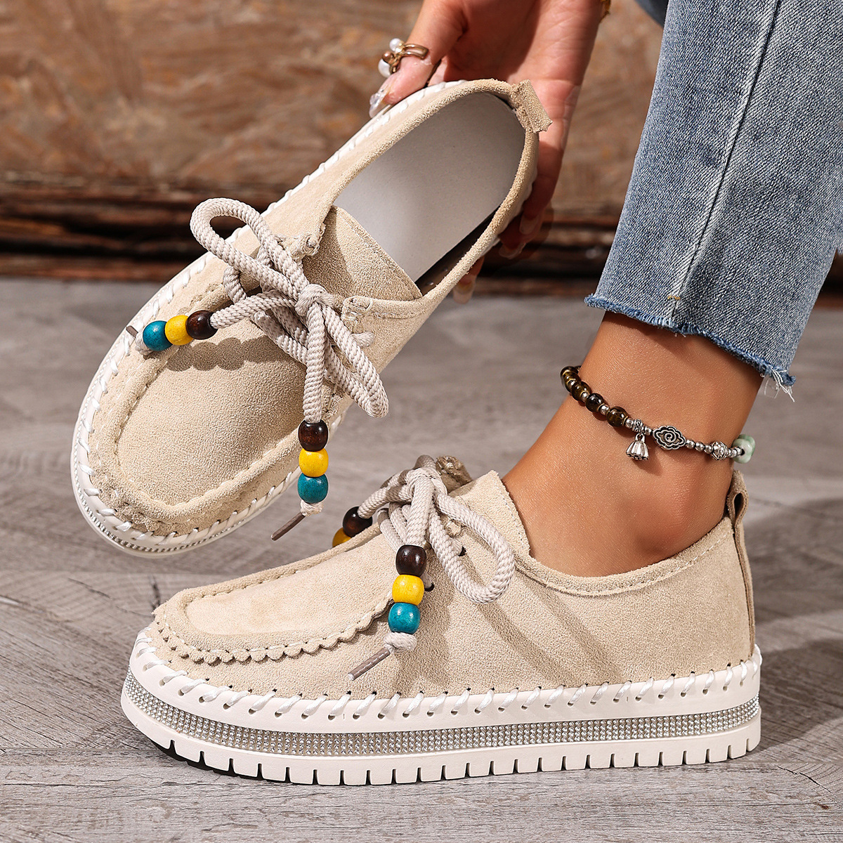 Retro Full-covered Thick-soled Women's Flats Soft-bottom Bean Shoes foto 3