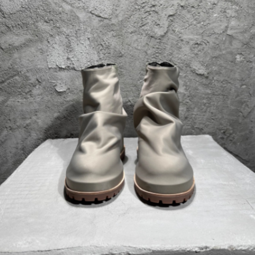 Zip Platform Men's High-top Pleated Leather Knight Boots foto 4