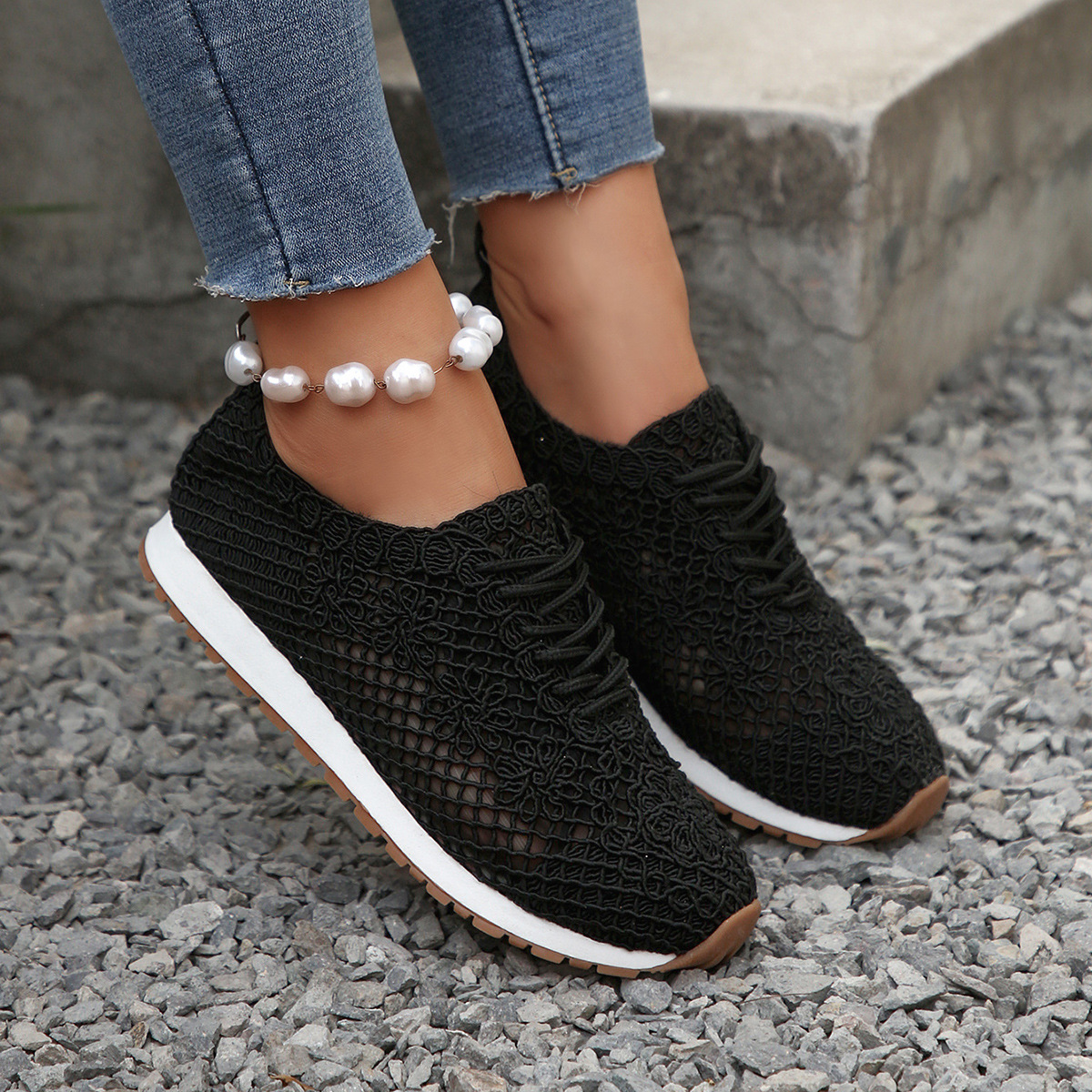 Women's Mesh Surface Shoes Lace-up Canvas Shoes foto 2