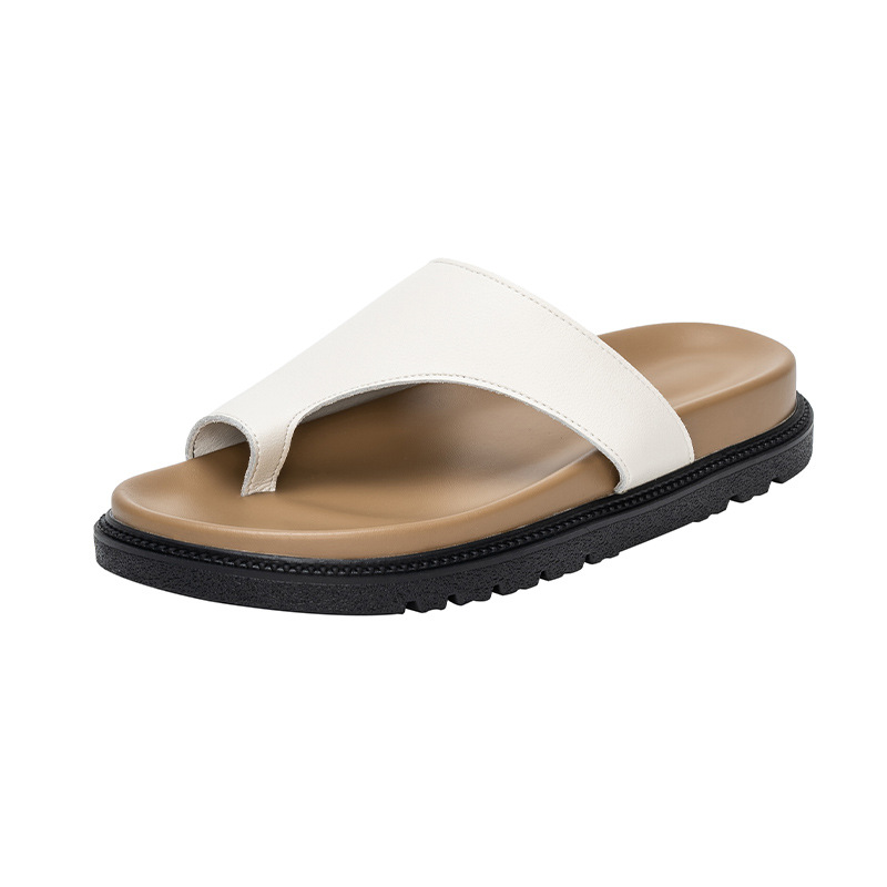 Womens Outdoor Flat-soled Genuine Leather Thong Sandals foto 3