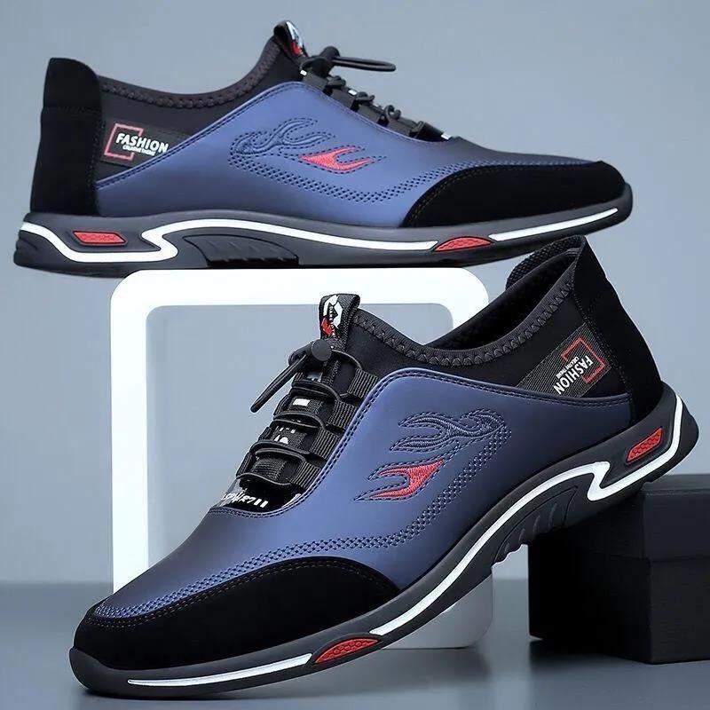 Men's Sports Casual Lace-up Soft Bottom Leather Slip-on Flat Work Shoes foto 5