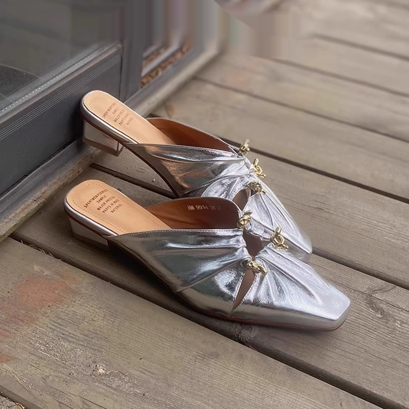 Genuine Leather Women's Half Toe Cap Slippers foto 2