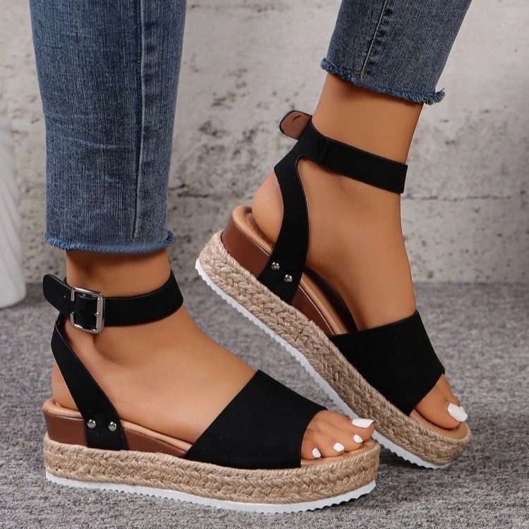 Women's Hemp Rope Wedge Peep Toe Sandals foto 5