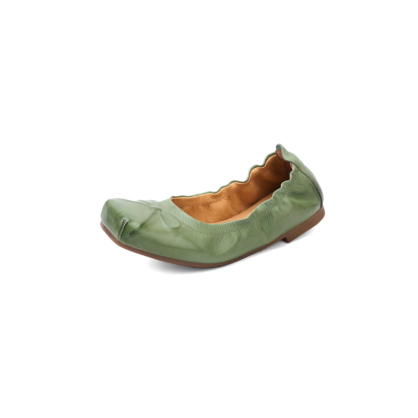 Women's Premium Full Grain Leather Ballet Flats, Square Toe Bow Slip-On Shoes For Women foto 4