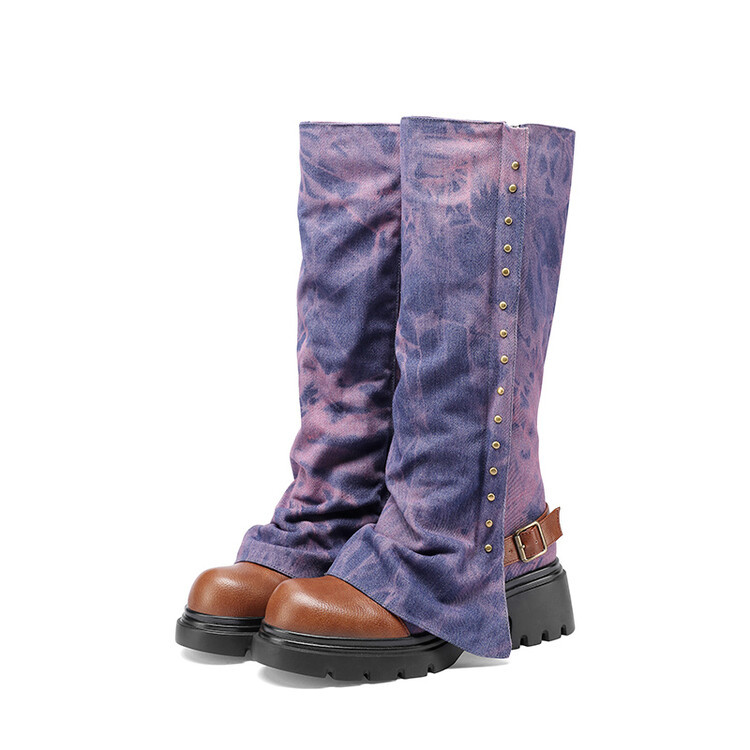 Womens European And American-style Round-toe Studded Platform Boots foto 3