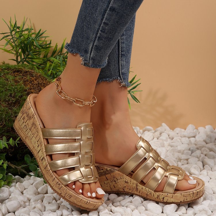 New European And American Wedge Peep Toe Roman Style Sandals foto 2