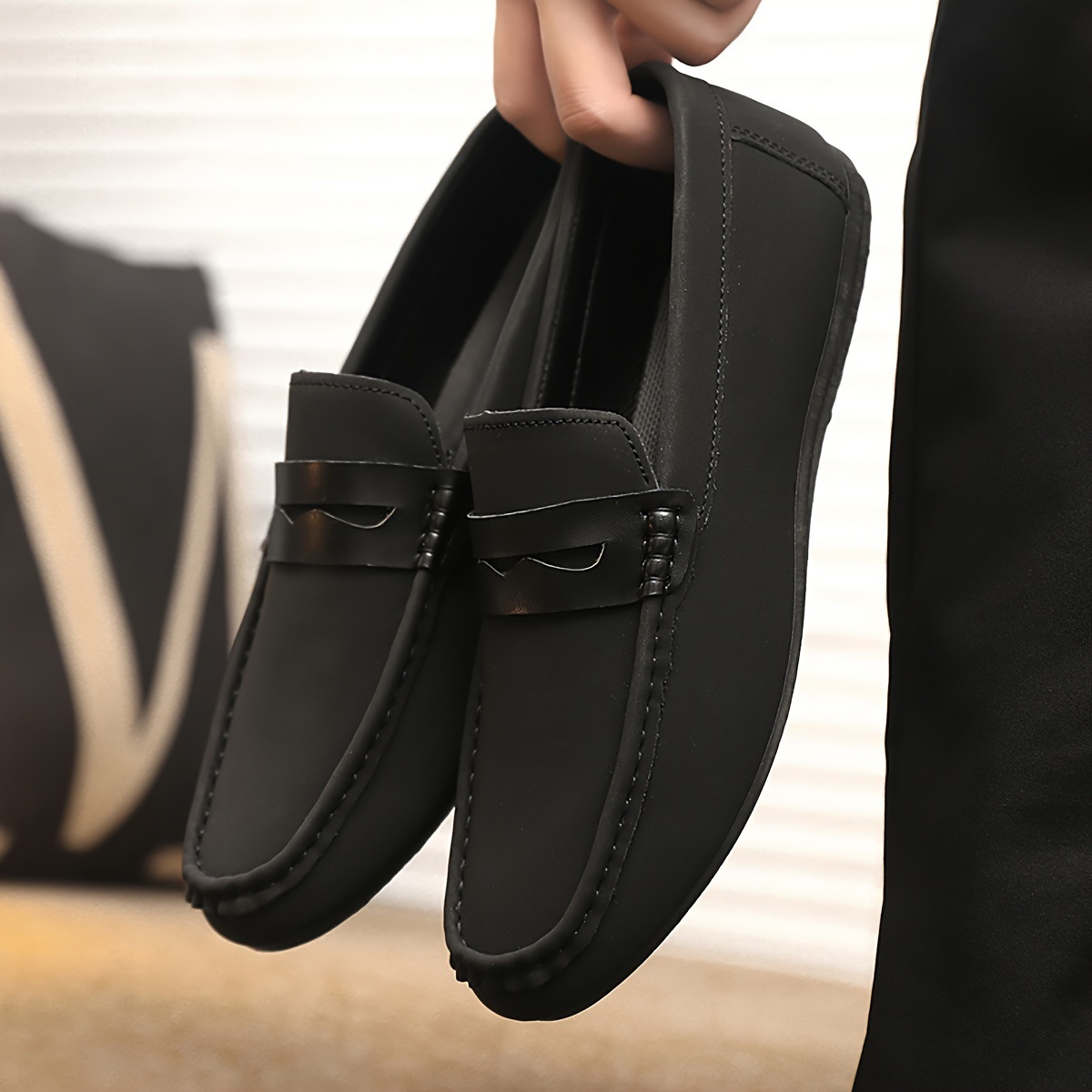 Mens Solid Color Penny Loafers Slip-On Shoes foto 5