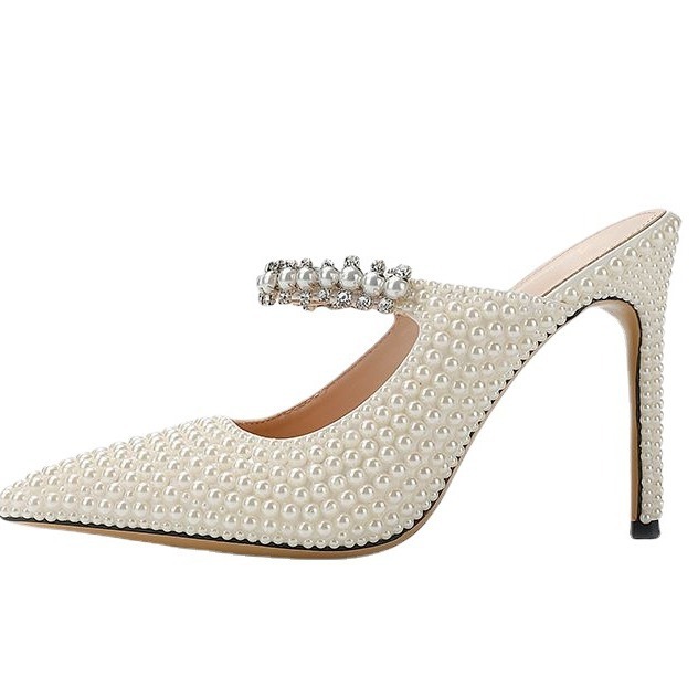 Original Womens Footwear Brand White Pearl Pointed-toe High Heels foto 2