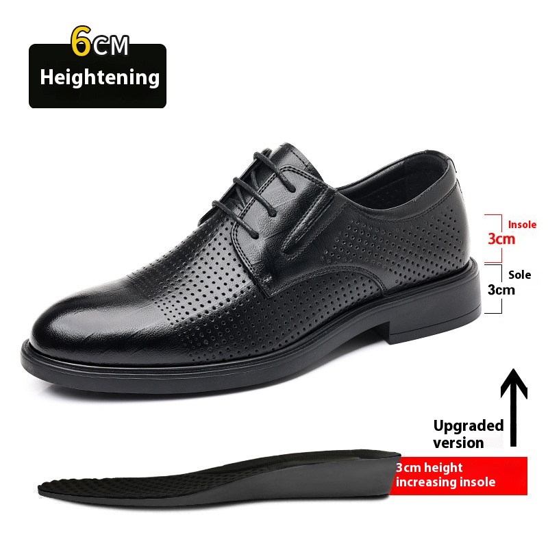 Men's Hollow-out Cowhide Height Increasing Insole Business Leather Shoes foto 3
