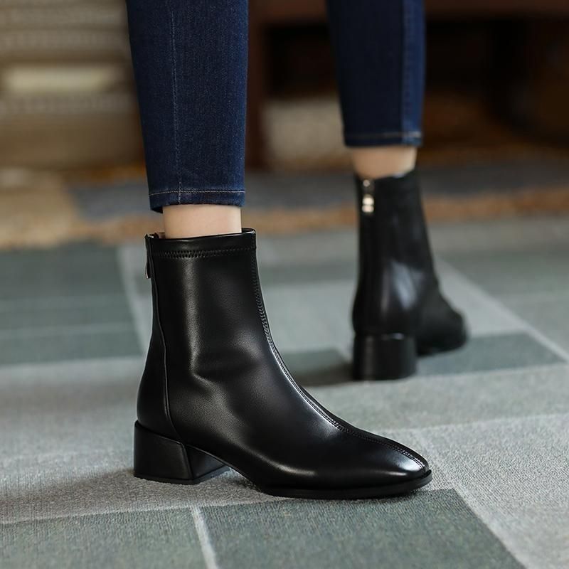 New Chunky Heel Square Toe Ankle Boots foto 5