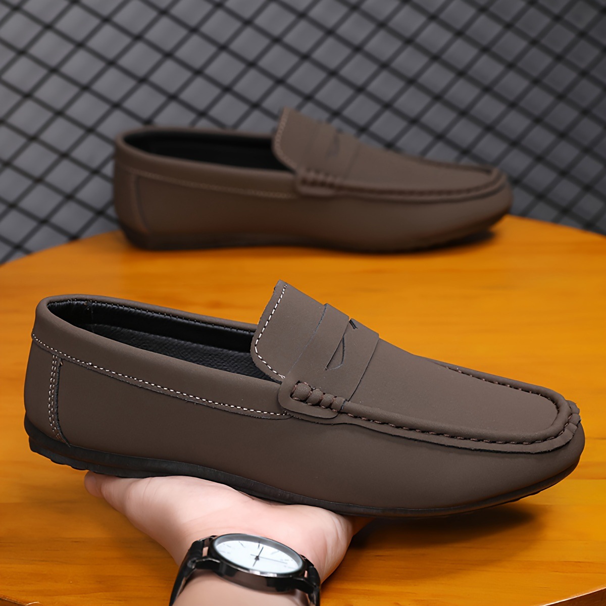 Mens Solid Color Penny Loafers Slip-On Shoes foto 2