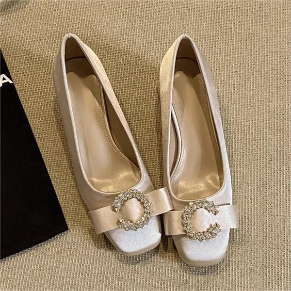 Bow Satin Square Toe Bridesmaid High Heels foto 4