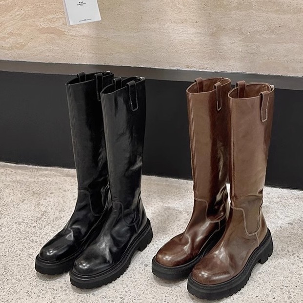 Round Head Thick Bottom Chunky Heel Long Tube Knight Boots foto 4
