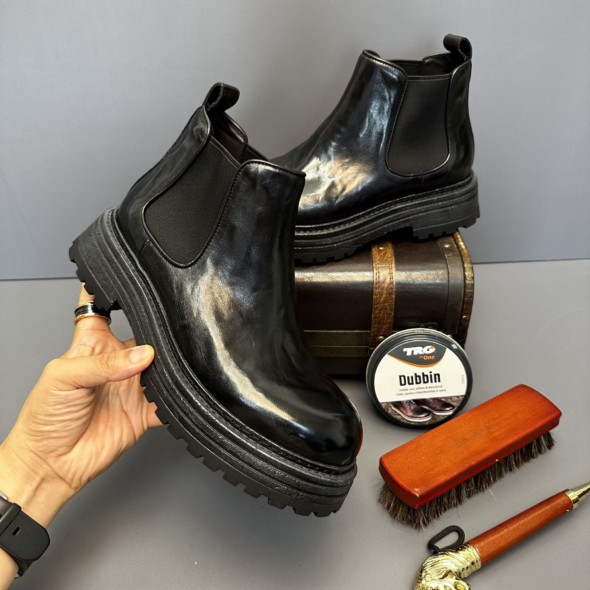 Men's Genuine Leather Retro Horse Leather High-top Martin Boots foto 5