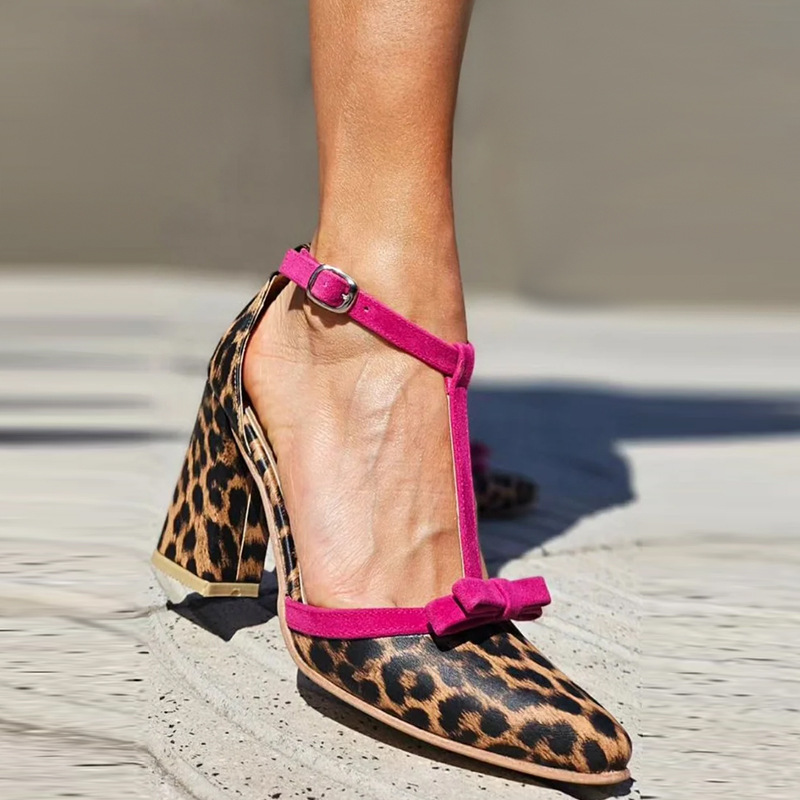 Fashion Colorblock Bow Buckle High Heel foto 2