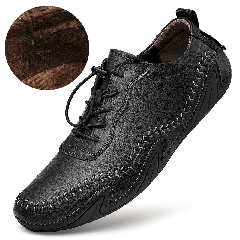Leather Winter Warm Fleece-lined Convenient Elastic Buckle Leather Shoes foto 5