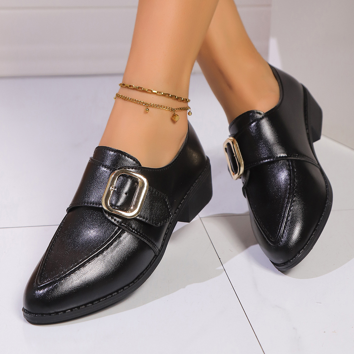 Women's British-style Simple Leather Shoes With Bow foto 2