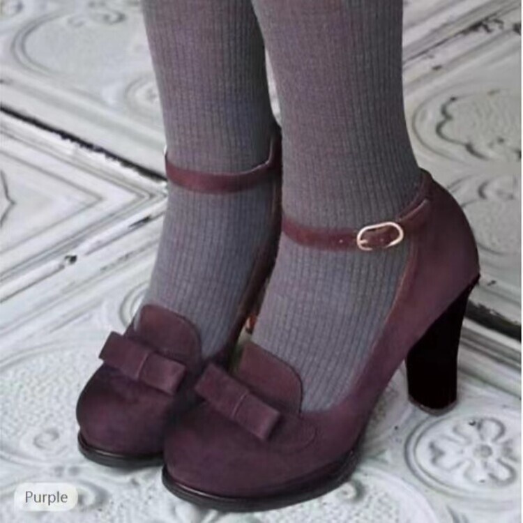 New Womens Suede Peep-toe Pumps With A Bow And A Strap Buckle foto 3