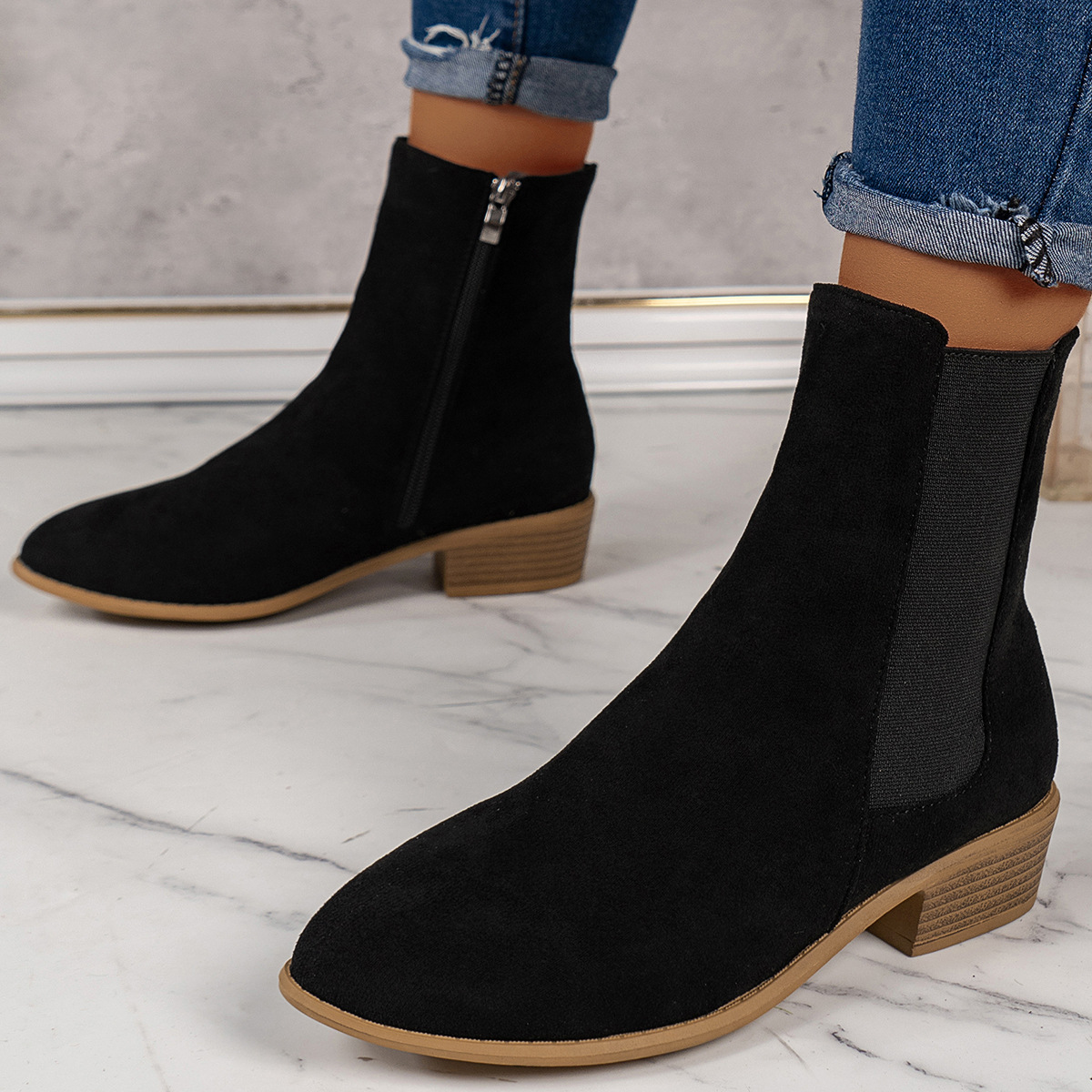 British Style Plus Size Thin Mid-calf Length Boots foto 3