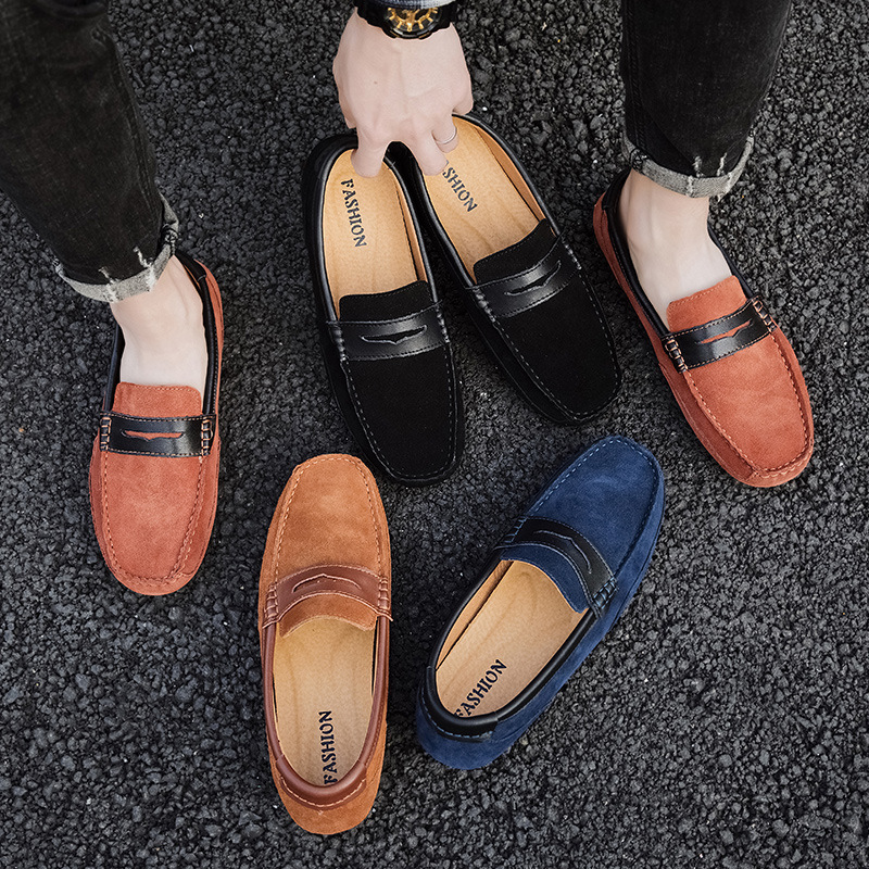 New Color-block Edging Slip On Loafer For Men Versatile Leather Shoes foto 2