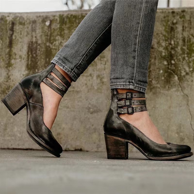 Women's High-top Low-cut Buckle Shoes With Back Zipper foto 4